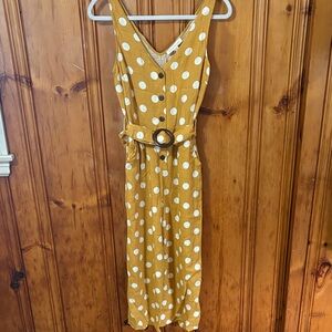 NEW! Monteau Mustard and White Polka Dot Jumpsuit - Belted - Size XS